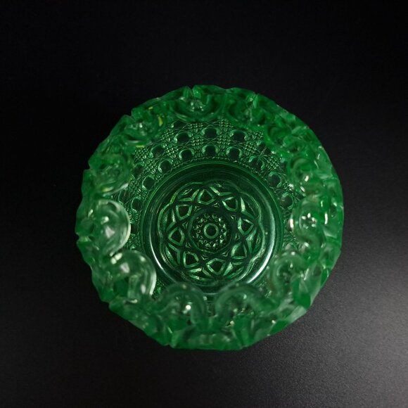 Imperial Glass Green Uranium Glass Bowl Open Lace Edge Cane Button Vintage - Picture 8 of 13